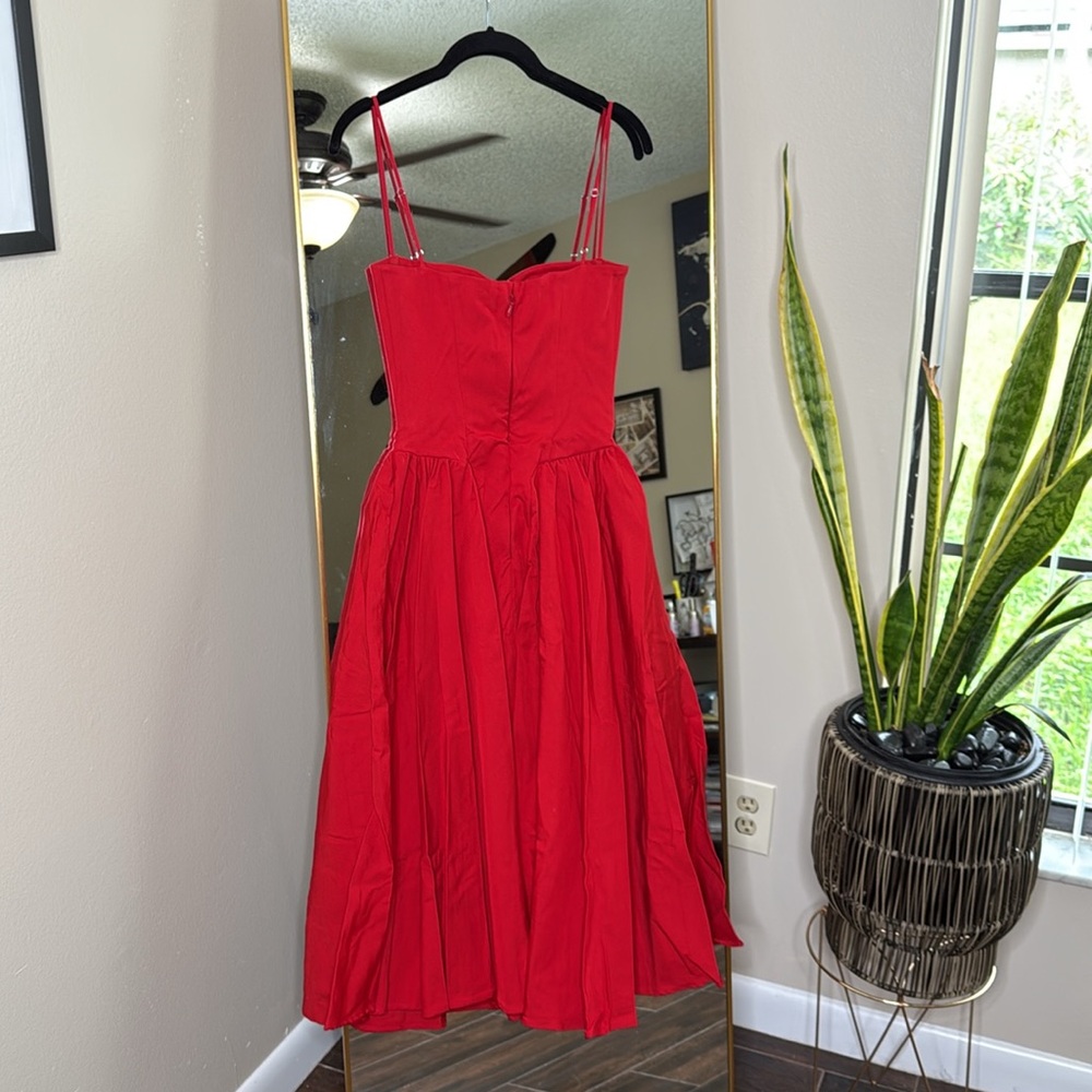 HOUSE OF CB 'Samaria' Red Gathered Midi Dress NWOT - Picture 8 of 8